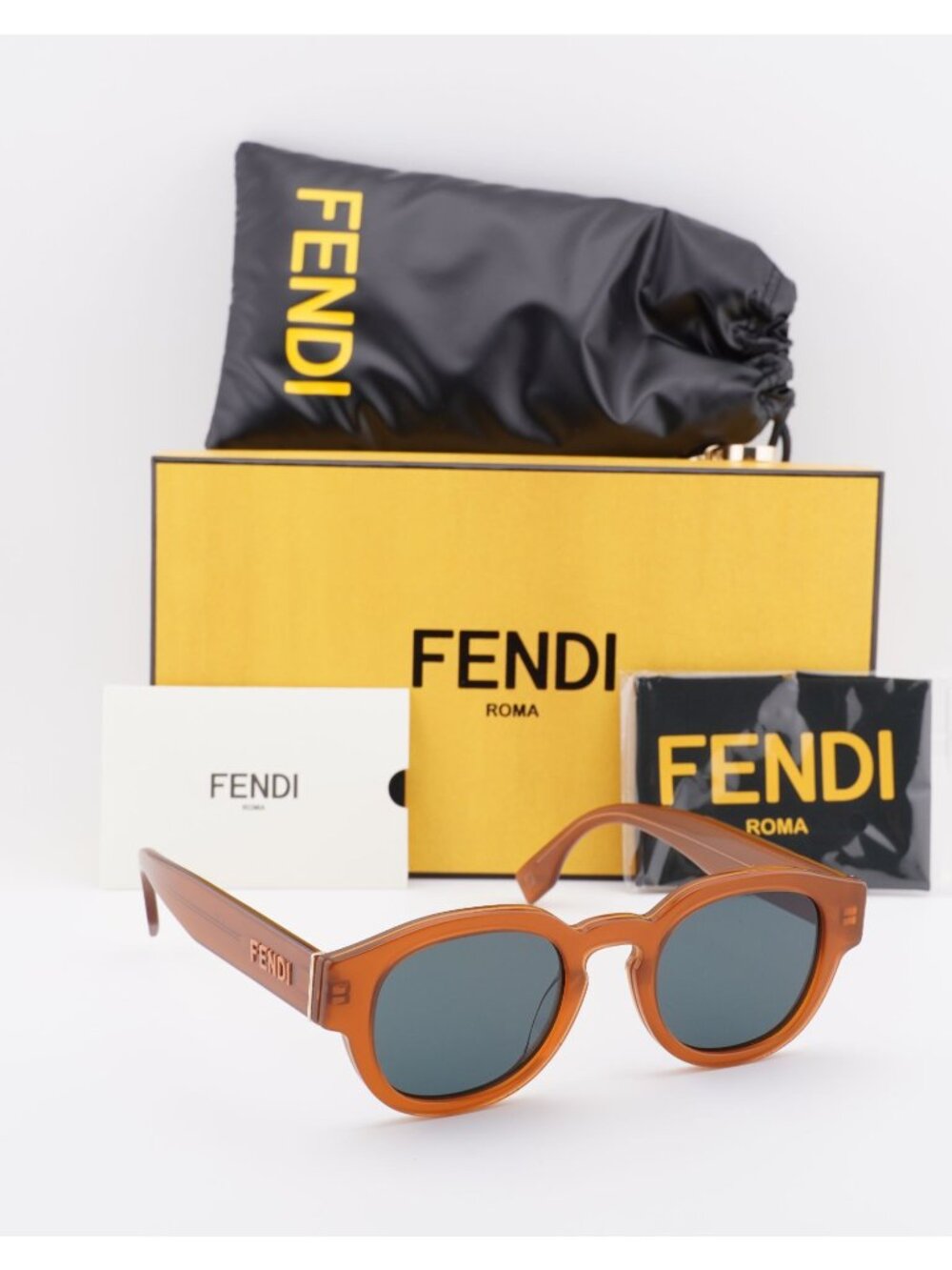 Fendi FE40182I 44N Round Unisex Sunglasses - Honey / Green